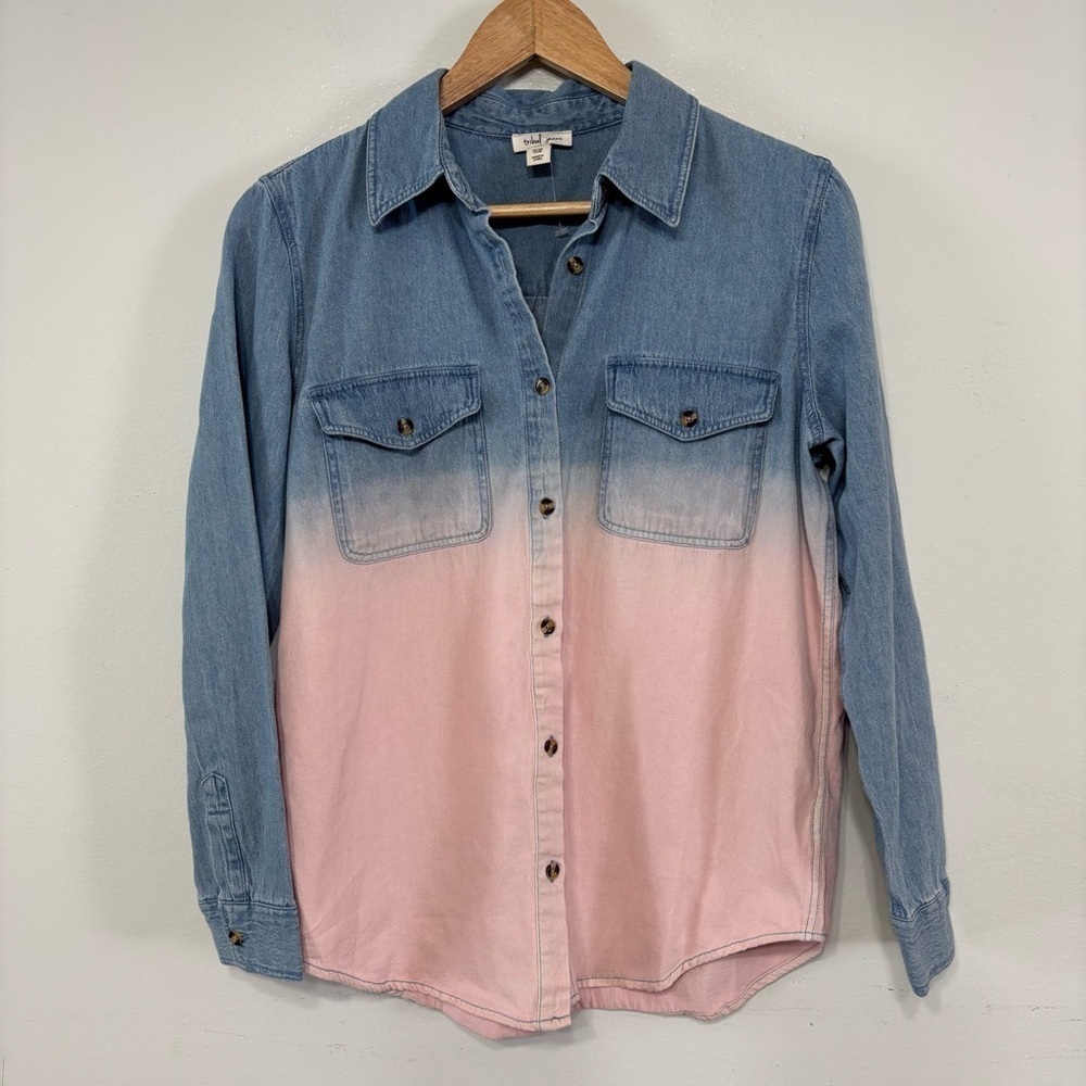 Tribal Jeans Blue and Pink Ombre Denim Shirt Size S